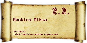 Menkina Miksa névjegykártya